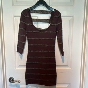 Sexy brand new knitted short dress with silver lame’ stripes